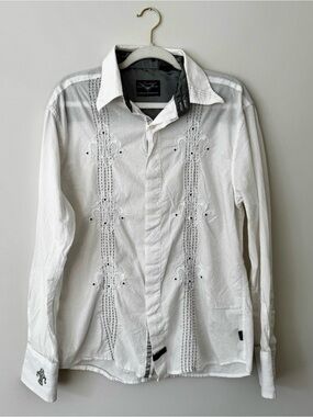 Vintage Fender Custom Shop by Rock & Roll Religion Button Down Shirt, White – L